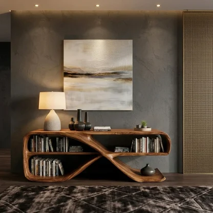 Modern Organic Wooden Console Table For Living Decor