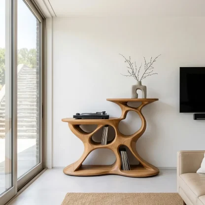Modern Record Player Cabinet Sculptural Design For Living Room