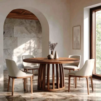 Modern Ribbed Base Round Dining Table For Dining Room