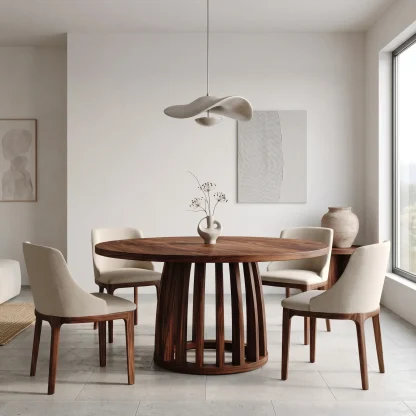 Modern Ribbed Base Round Dining Table For Dining Room