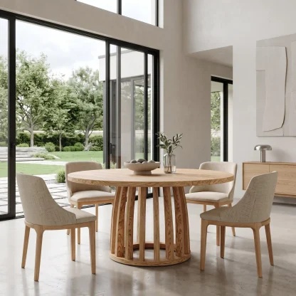 Modern Ribbed Base Round Dining Table For Dining Room