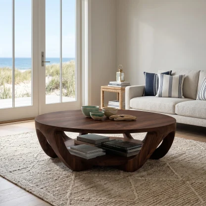 Modern Round Coffee Table With Shelving For Living Room