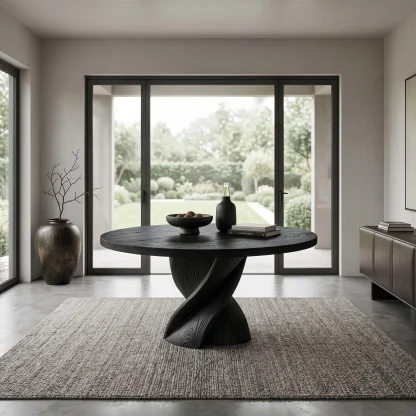Modern Round Dining Table With Twisted Pedestal For Dining Room