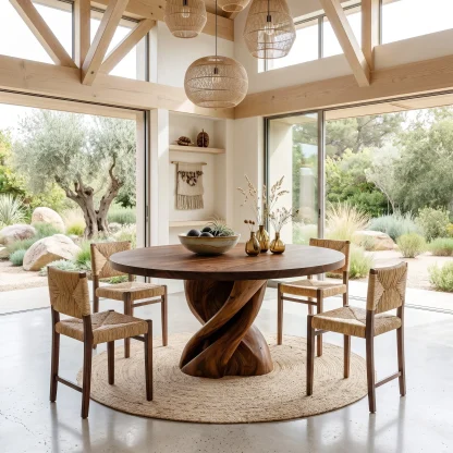 Modern Round Dining Table With Twisted Pedestal For Dining Room