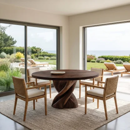 Modern Round Dining Table With Twisted Pedestal For Dining Room