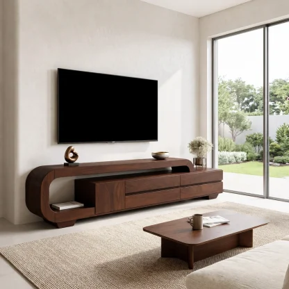 Modern Sculpted TV Console With Open Frame For Living Room