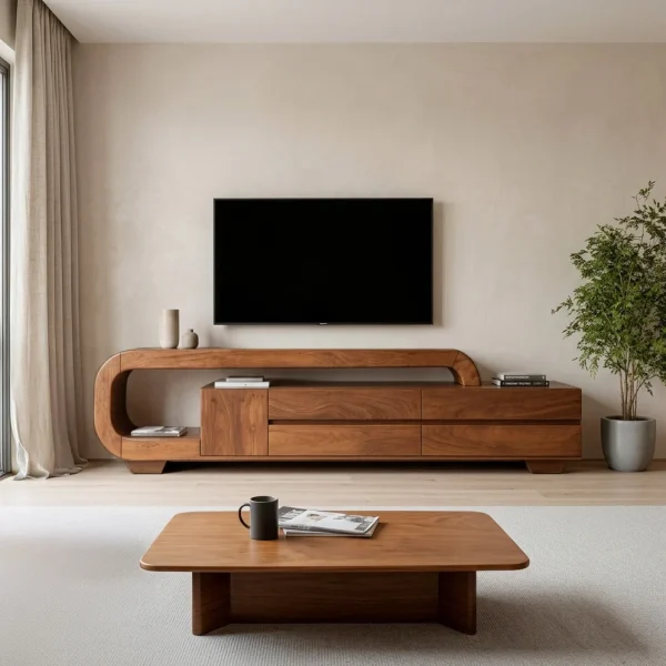 Modern Sculpted TV Console With Open Frame For Living Room