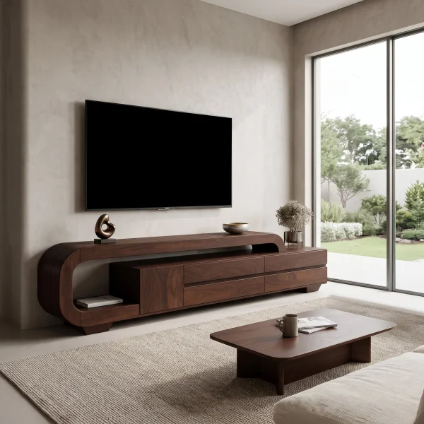 Modern Sculpted TV Console With Open Frame For Living Room