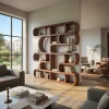 Modern Sculptural Bookshelf With Symmetrical Curves For Living Room Or Office