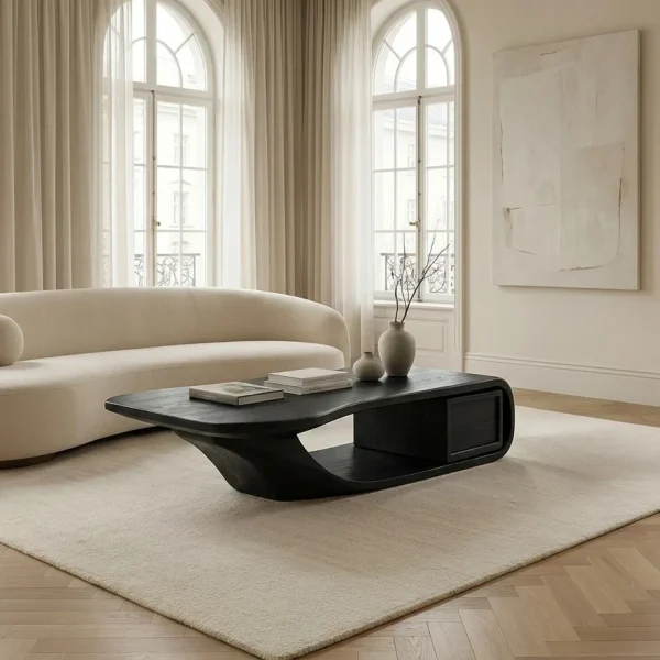 Modern Sculptural Coffee Table With Curved Design For Home Office