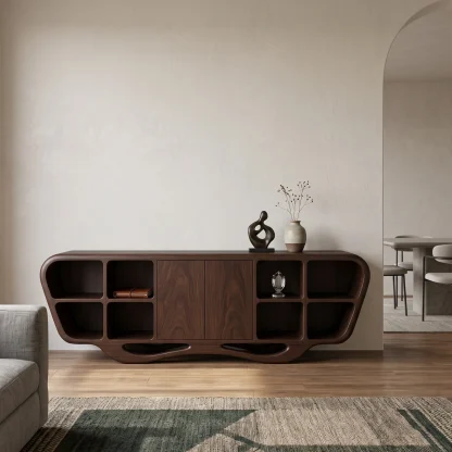 Modern Sculptural Open Shelf Sideboard For Living Room