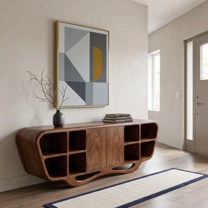 Modern Sculptural Open Shelf Sideboard For Living Room