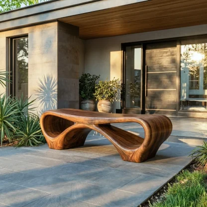Modern Sculptural Outdoor Bench With Curved Design For Garden