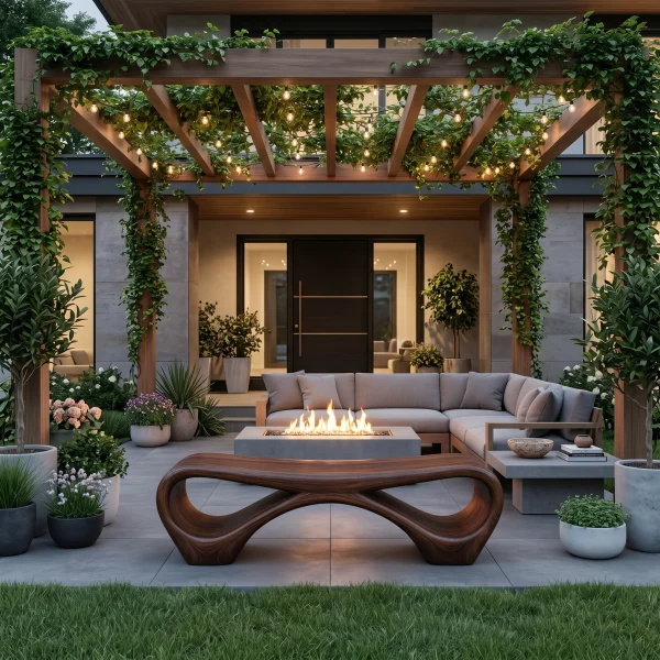 Modern Sculptural Outdoor Bench With Curved Design For Garden