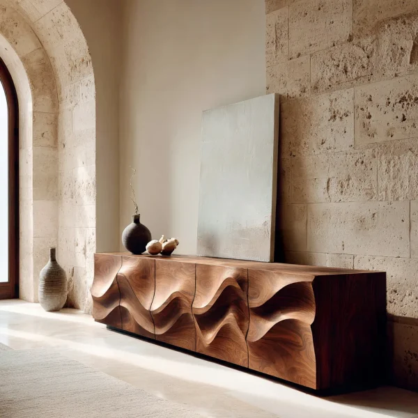 Modern Sculptural Relief Sideboard For Hallway