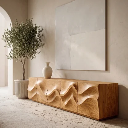 Modern Sculptural Relief Sideboard For Hallway