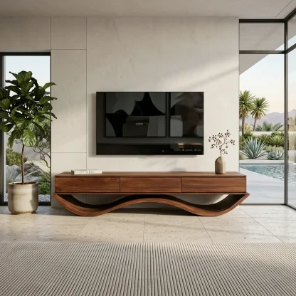 Modern Sculptural TV Console With Curved Base For Living Room
