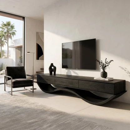 Modern Sculptural TV Console With Curved Base For Living Room