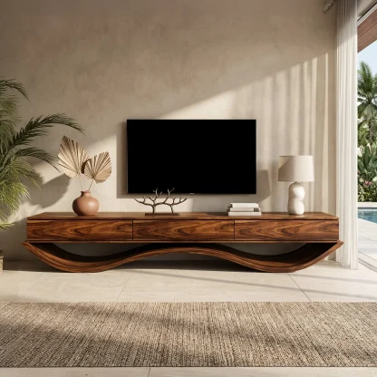 Modern Sculptural TV Console With Curved Base For Living Room