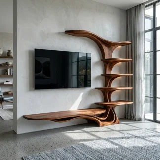 Modern Sculptural TV Stand With Branch Shelves For Living Room
