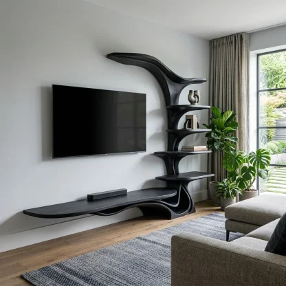 Modern Sculptural TV Stand With Branch Shelves For Living Room