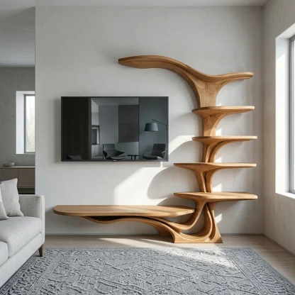 Modern Sculptural TV Stand With Branch Shelves For Living Room