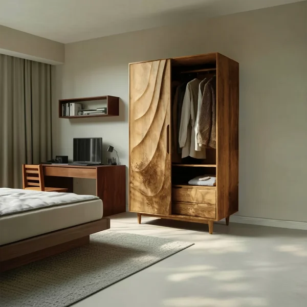 Modern Sculptural Wardrobe With Wave Doors For Bedroom