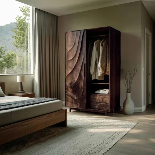 Modern Sculptural Wardrobe With Wave Doors For Bedroom