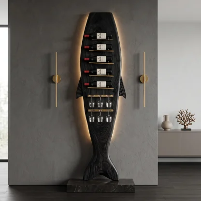 Modern Sculptural Wine Rack With Glass Holder For Dining Room