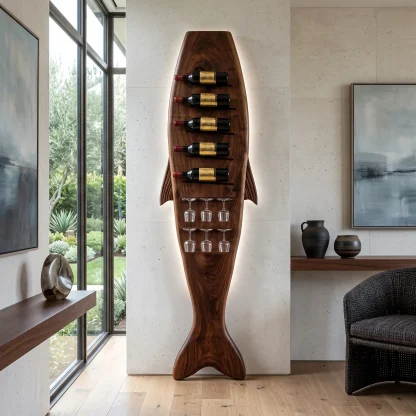 Modern Sculptural Wine Rack With Glass Holder For Dining Room