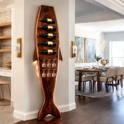 Modern Sculptural Wine Rack With Glass Holder For Dining Room