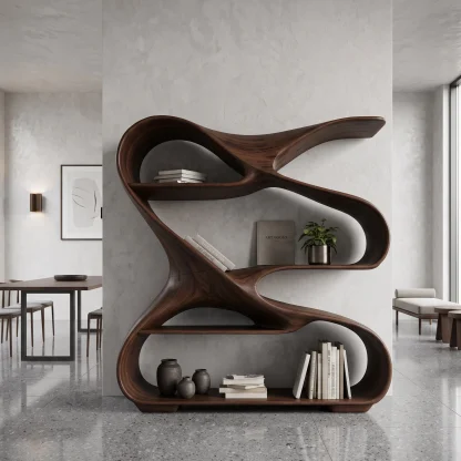 Modern Sculptural Wooden Bookshelf For Living Room Or Office Display