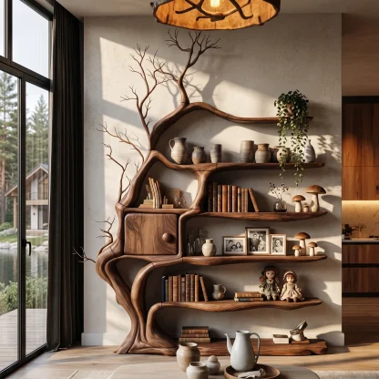 Modern Tree Bookshelf With Integrated Storage Cabinet For Living Room