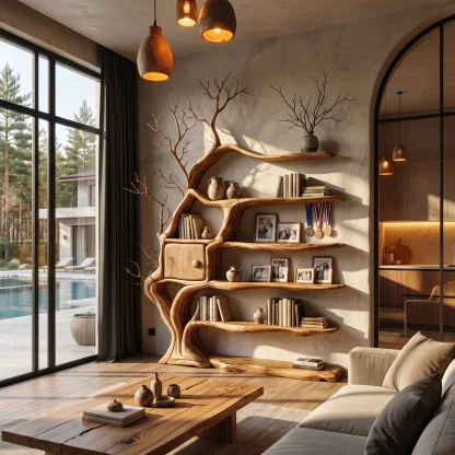 Modern Tree Bookshelf With Integrated Storage Cabinet For Living Room