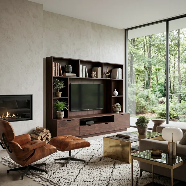 Modern TV Wall Unit With LED Shelves For Living Room