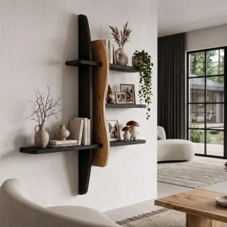 Modern Wall Bookshelf With Asymmetrical Open Shelves For Living Room