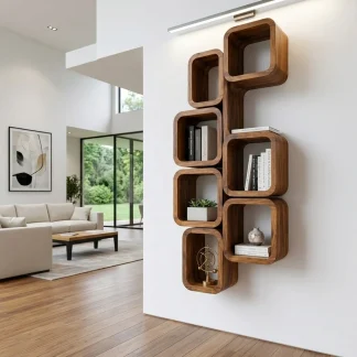 Modern Wall Mounted Bookshelf With Square Design For Living Room