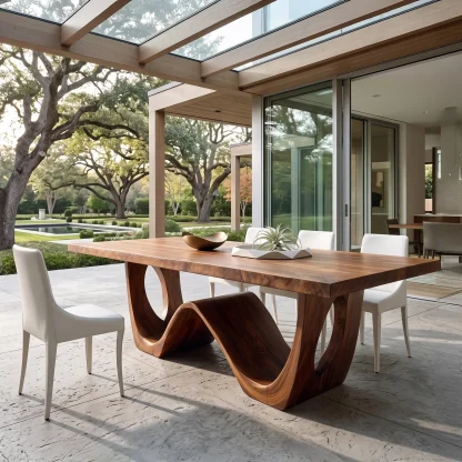 Modern Wood Dining Table Curved Base For Dining Room