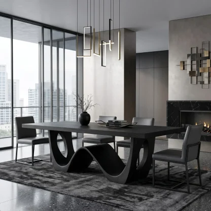 Modern Wood Dining Table Curved Base For Dining Room