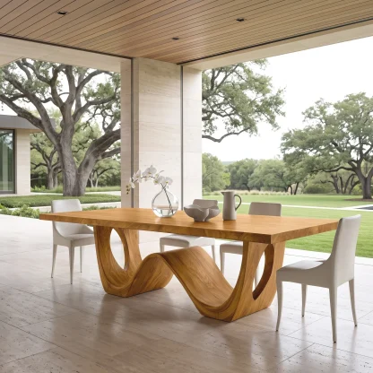 Modern Wood Dining Table Curved Base For Dining Room