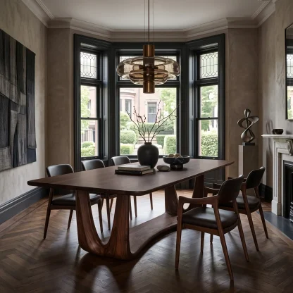 Modern Wood Dining Table Sculptural Base For Dining Room