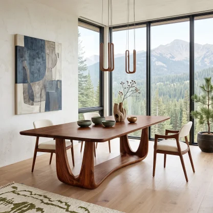 Modern Wood Dining Table Sculptural Base For Dining Room