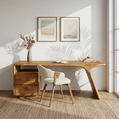 Modern Wooden Desk With Drawers For Workspace