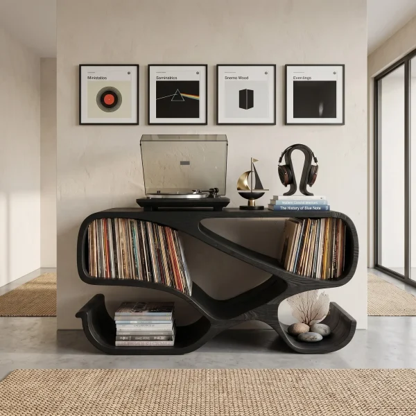 Modern Wooden Record Player Cabinet With Compartments For Living Room