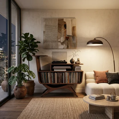Modern Wooden Record Player Stand With Open Frame For Living