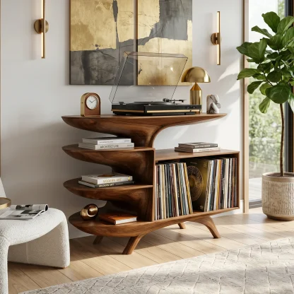 Modern Wooden Record Stand For Bedroom Interior Design Style