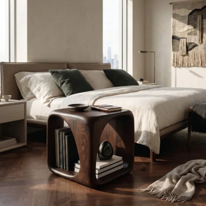 Modern Wooden Side Table With Sculptural Hollow Form For Living Room