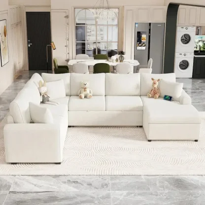 Modular Sectional Sofa Bed With Pull-Out Sleeper, Storage Ottoman, 112.2D x 86.2W x 35.8H