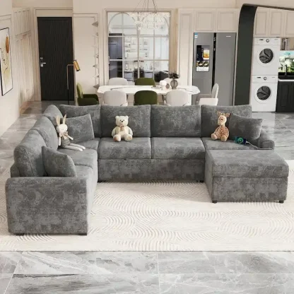 Modular Sectional Sofa Bed With Pull-Out Sleeper, Storage Ottoman, 112.2D x 86.2W x 35.8H