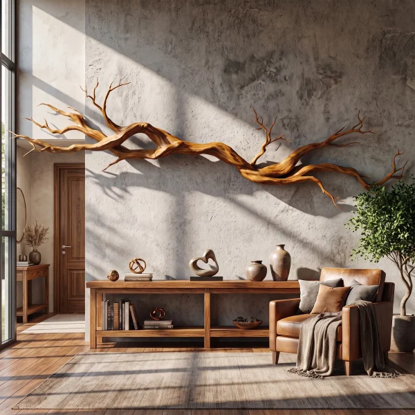 Natural Vine Carved Solid Wood Wall Sculpture Modern Decor